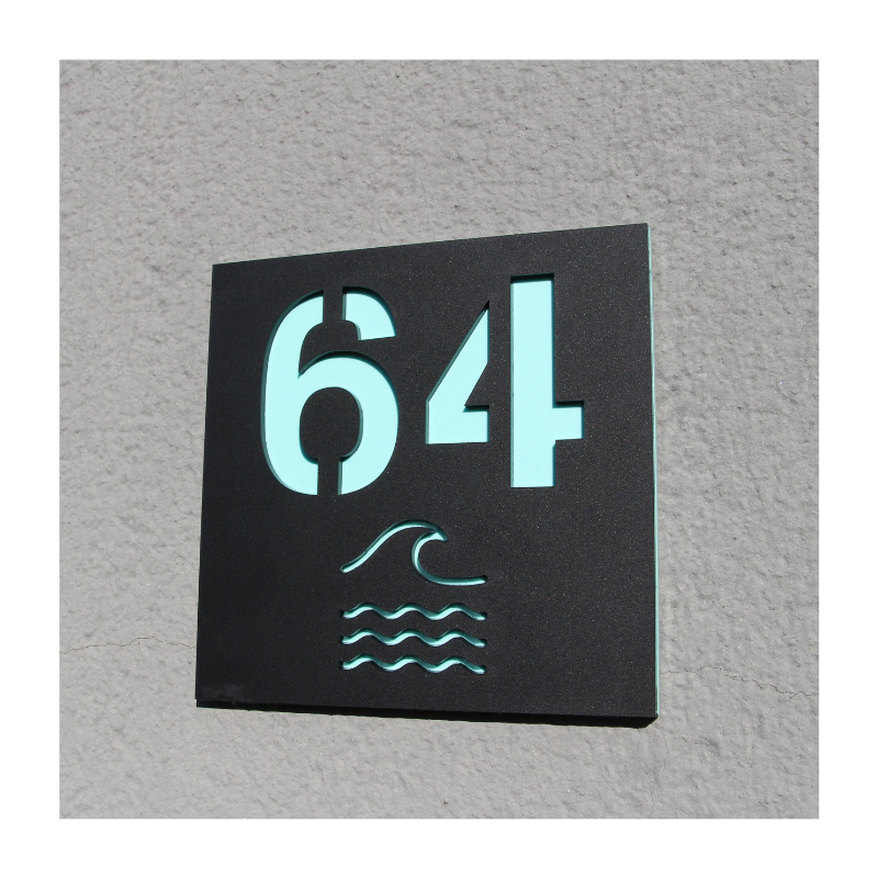 Plaque numéro de maison adhésive extérieur motif vague coloree