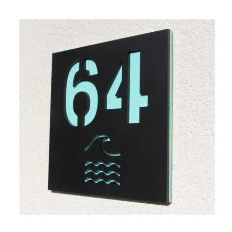 Plaque numéro de maison adhésive extérieur motif vague coloree